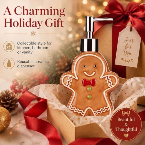 Potchen Christmas Gingerbread Man Ceramic Soap Dispenser - Holiday Bathroom Decor