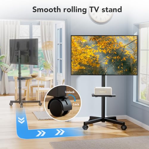 AX WABER 23-60 Inch Mobile TV Stand with Rectangular Bracket & Shelf, Adjustable Height & Lockable Wheels