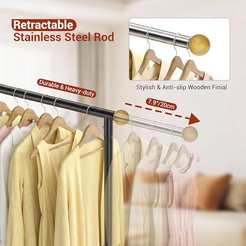 1-Tier Retractable Garment Rack - 56.7 Inches Tall Clothing Organizer with Lockable Wheels