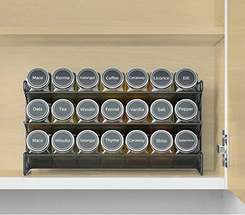 13.4W × 9H Black Spice Rack Organizer with 21 Jars & Labels, Wall Mountable