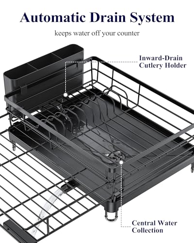 Kitsure Adjustable Over Sink Dish Drying Rack Black 15.6''-25.2'' Extendable