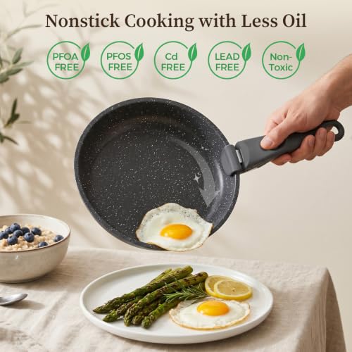 YASHE 15-Piece Nonstick Cookware Set with Removable Handles - Gray, Oven Safe