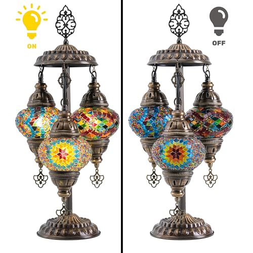 Mozaist Cappadocia Balloon Turkish Mosaic 3 Globe Table Lamp with E12 Bulbs, US Plug