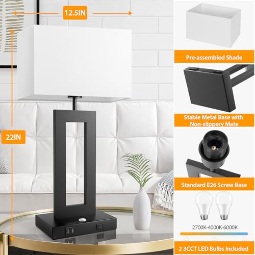 Black 22-Inch Touch Control Bedside Nightstand Table Lamps Set of 2 - Large