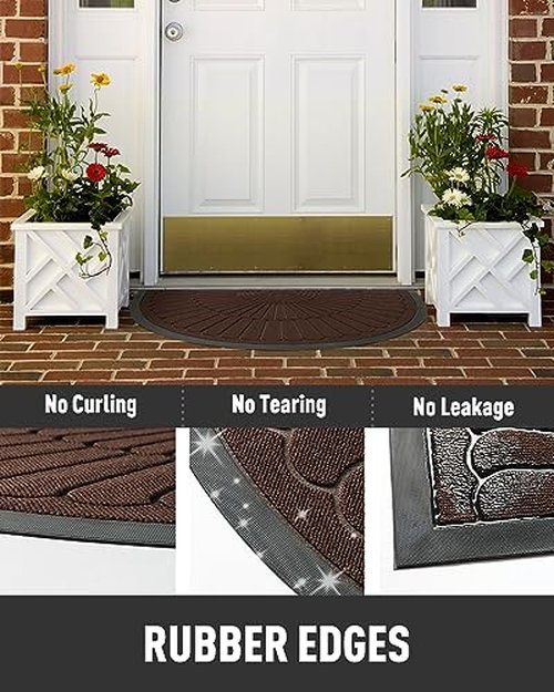 Door Mat Outdoor Indoor Entrance Doormat-Semicircular Durable Rubber Non Slip Front Door Mat for Outside Inside Entry Entryway Dirt Trapper WelcomeMat for Muddy Paws and Shoes-Brown 24”x47”