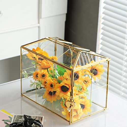 Giadun 10.2'' Arch Glass Card Box with Lock - Gold Wedding & Party Decor