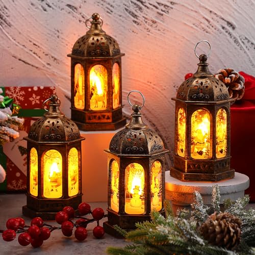 Threan 12 Pcs Christmas Lanterns Centerpiece Decor - Bronze Gold Variant