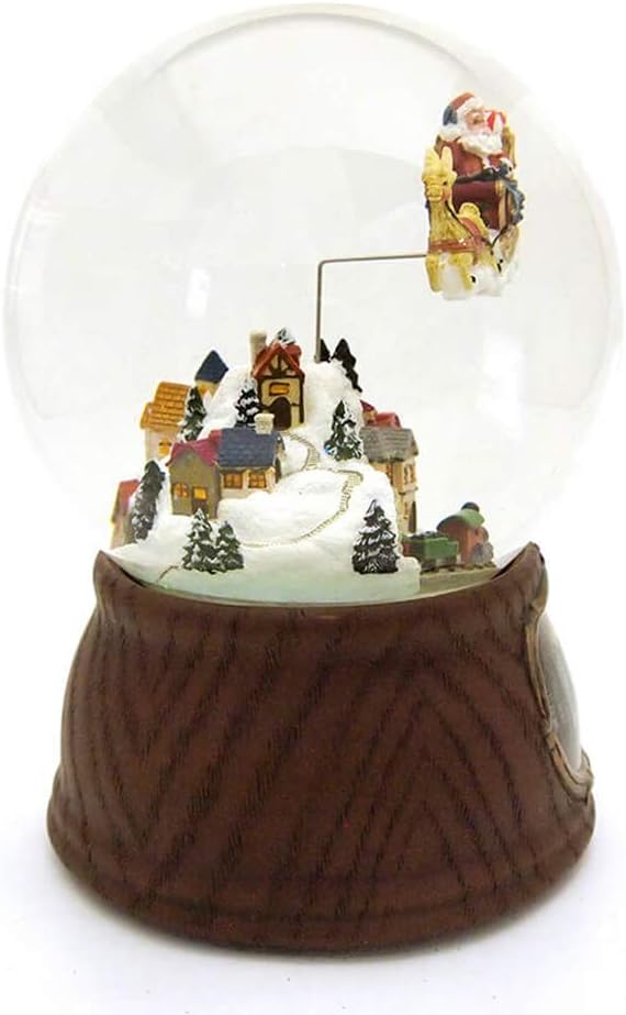 Regine Switzerland Musical Christmas Snow Globe - 6.25" Brown & White Santa with Train