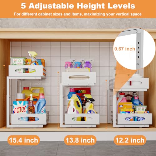 White 2-Pack Under Sink Organizer - 2 Tier Pull-Out Storage Cabinets with Adjustable Height