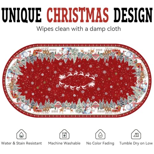 Lookio Chubba Christmas Oval Tablecloth 60 x 120 in Red Waterproof Polyester
