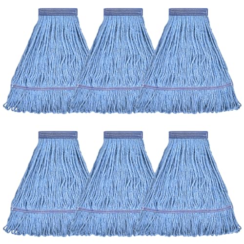 Heavy Duty Mop Heads Pack of 6 - Blue Cotton Looped End Commercial Replacements