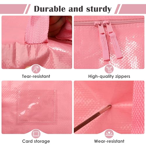 Pink 12 Pack Heavy Duty Waterproof Moving Bags 93L with Full-Open Side Zipper