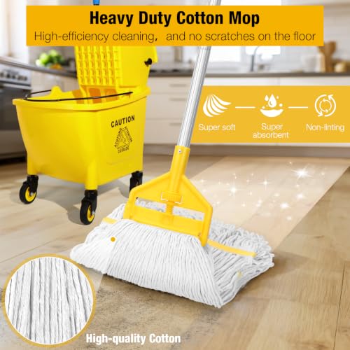 35Qt Commercial Mop Bucket with Side Press Wringer on Wheels - Yellow