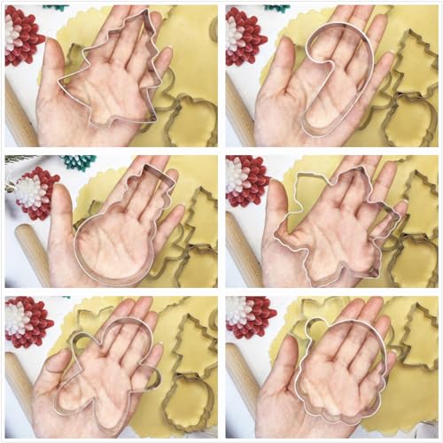 Q-BAKER 6-Piece Christmas Cookie Cutters Set, 4in Gingerbread Man Tree Snowflake Candy Cane Santa Snowman