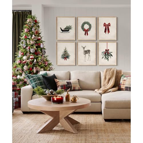 SYYANKK 12x16 Inch Unframed Vintage Christmas Wall Art Set - Rustic Holiday Canvas Prints