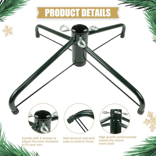 Heavy Duty Folding Christmas Tree Stand for 3-6ft Artificial Trees - Iron Base with 3 Screws, Fits 0.5-1.25 inch Poles, Green