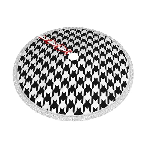 GHYGTY Xmas Tree Skirt 30" Black & White Houndstooth with Tassel Edge, Fits 30" Tree - Style 1