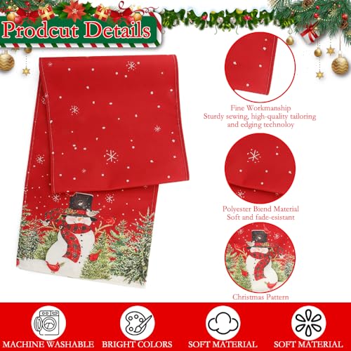 Christmas Table Runner, Xmas Table Runners for Table, Snowman Trees Snowflakes Red Winter Table Runner Xmas Dining Table Decorations for Christmas Party Holiday Home Kitchen Decorations, 13x72 Inch