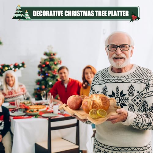 AWIZOM Christmas Tree Wooden Serving Tray Bamboo Platter Snack Cheese