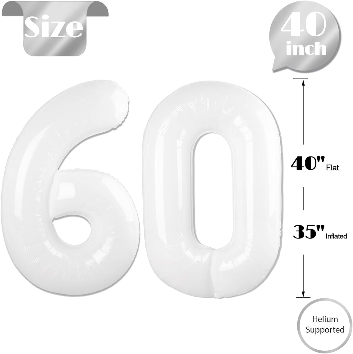 Translucent Number 60 Balloon by [Brand Name] - 40-Inch White Birthday Decoration for 60th Celebration