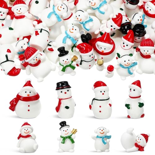Mini Snowman Figurines Christmas Decorations - 100 Resin Ornaments for Holiday Decor