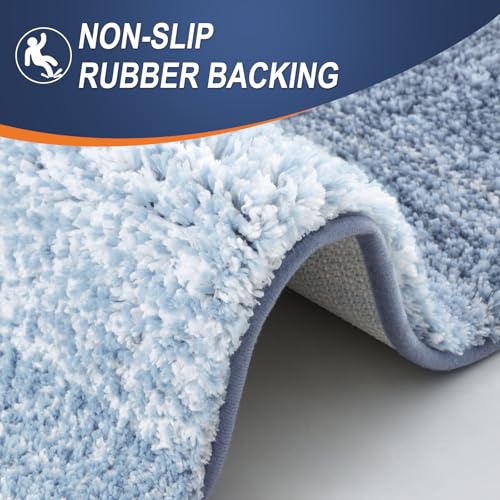 OLANLY Microfiber Bathroom Rugs Set 3 Piece U-Shape Blue Non-Slip Absorbent Bath Mat Set