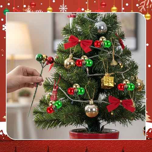 7.9 Inch Christmas Tree Picks - 12 Set Christmas Ball Ornaments Red, Green, Gold Xmas Balls Ornaments Decorations for Xmas Tree Vase Fillers Wreath Crafts Garland Holiday Home Decor