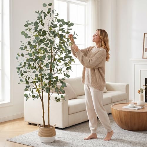 7ft Artificial Eucalyptus Tree with Basket - Realistic Faux Plant for Indoor & Outdoor Decor