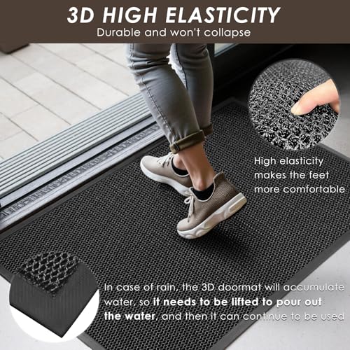 Azadx Outdoor Indoor Door Mat 23x35 Black & Grey Heavy Duty Entryway Rug