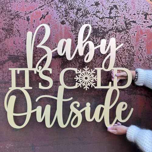 Baby It's Cold Outside Sign for Backdrop,Wooden Baby Shower Sign for Winter Wall Decoration for Gender Reveal Birthday Christmas Party Decorations Supplies(17inch*11.7inch)
