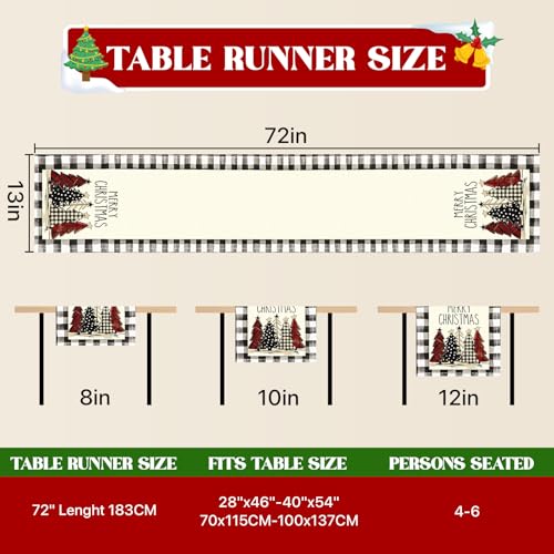 White Christmas Tree Table Runner 13x72 Inches - Festive Holiday Decor
