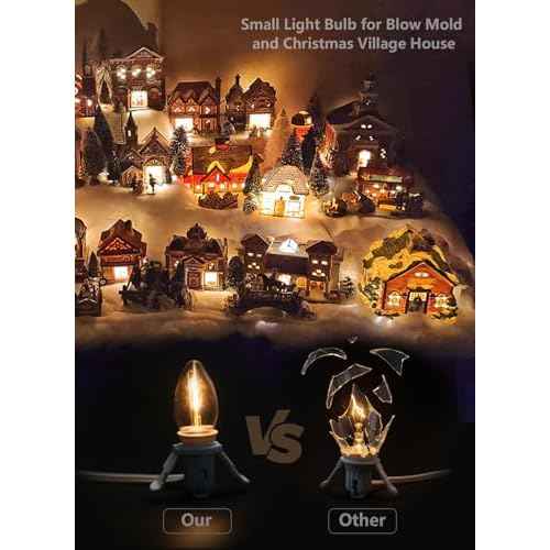 Set of 2 Accessory Cord with One Led Light Bulb 6Ft Blow Mold Light IndoorString Lights, C7 Lamp with Spare Fuse forHalloween and Christmas Decorations.Craft Village House Decoration
