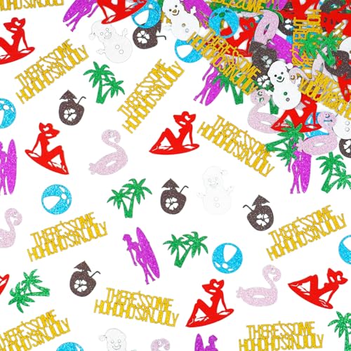 Summer Christmas Confetti - Tropical Holiday Table Decor with Glitter Flamingos & Beach Themes