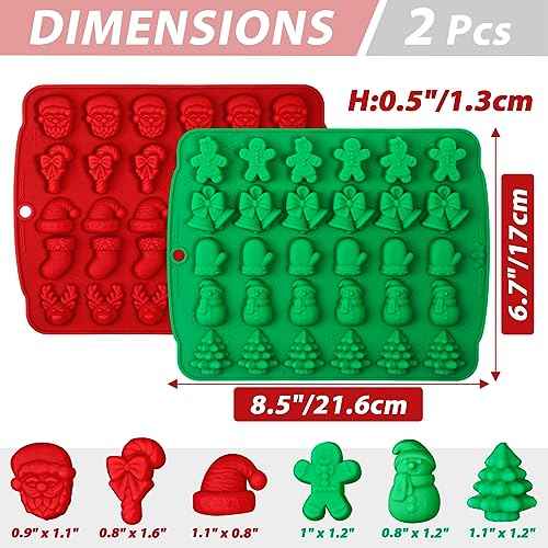 Kamehame Christmas Candy Molds, 2 Pcs 30 Cavity Christmas Gummy Molds, Silicone Christmas Chocolate Molds, Red & Green