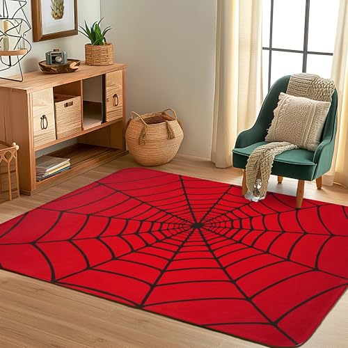 Red Spider Web 5x7 Indoor Washable Rug with Non-Slip Backing for Living Room Bedroom Kitchen