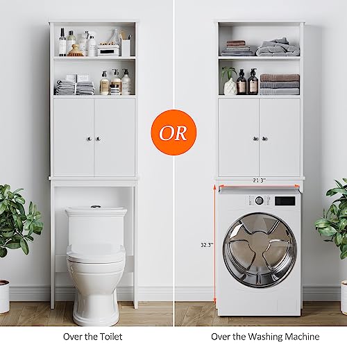 Meilocar White Over Toilet Storage Cabinet - Tall Bathroom Organizer with Adjustable Shelf