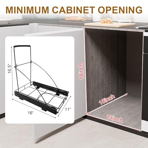 Black Pull Out Trash Can for Cabinets - Under Sink Organizer, Fits 7-13 Gallon