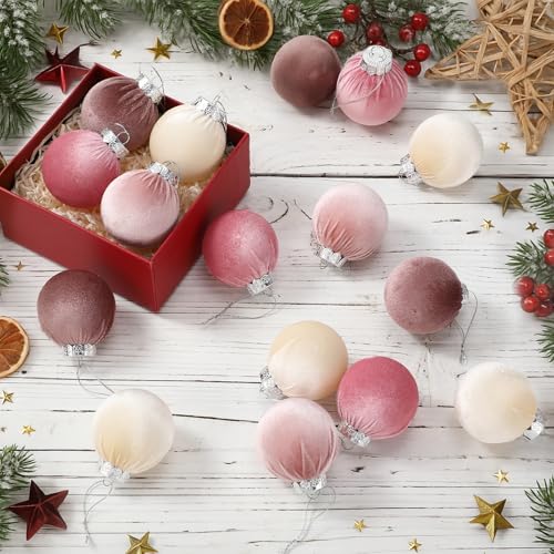 Vinsot 20 Pcs Velvet Christmas Ornaments Balls Bulk Flocked Tree