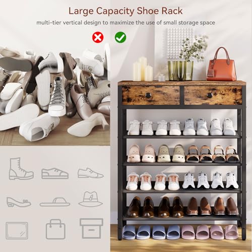 IBUYKE 5-Tier Shoe Rack with 2 Fabric Drawers - Rustic Brown, Fabric Variation
