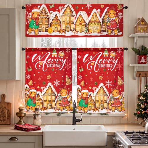 Chumia Red Gingerbread Christmas Kitchen Curtain Set - Valance & Tier Curtains