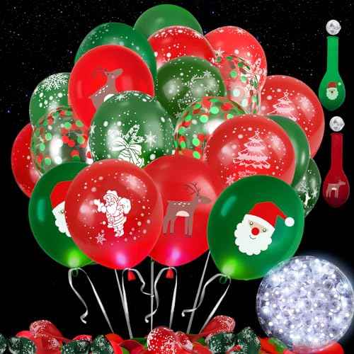 100 PCS Light Up Balloons Set, 50 PCS 12 Inch Ballons & 50 PCS Led Balloon Lights, Christmas Balloon Decorations, Glow in the Dark for Christmas Holiday Party Decoration