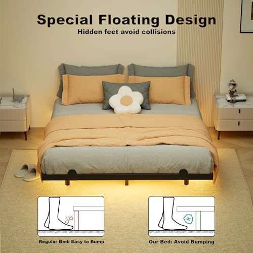 LUKIROYAL Floating Bed Frame Full Size with Smart LED Lights and