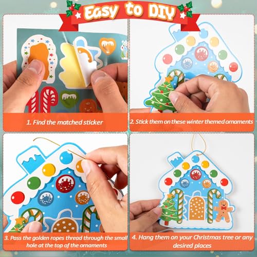 GuassLee Christmas Crafts Ornament Making Kit for Kids - 28pcs DIY Christmas Cutouts with Snowman Snowflake Penguin Gnome Xmas Stickers for Tree Decorations Xmas Winter Party Favors Supplies