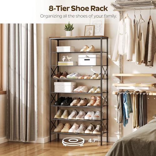 8-Tier Shoe Rack Organizer - Rustic Brown, Holds 32 Pairs, Large Capacity, Entryway & Closet Storage - Variation: Black