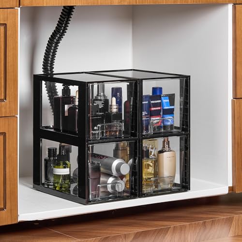 Large Stackable Storage Drawers - Black, Set of 4, Acrylic Organizer
