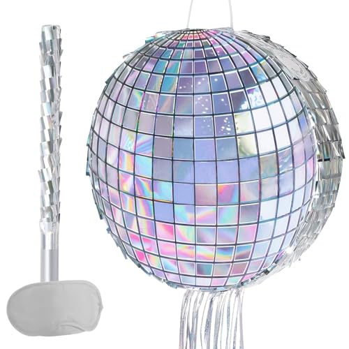 WERNNSAI Disco Party Piñata - Silver Disco Ball Theme Celebration Decor