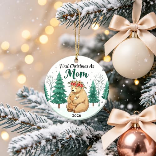 Mom Bear First Christmas Ornament 2026 - New Mom Keepsake Christmas Decor