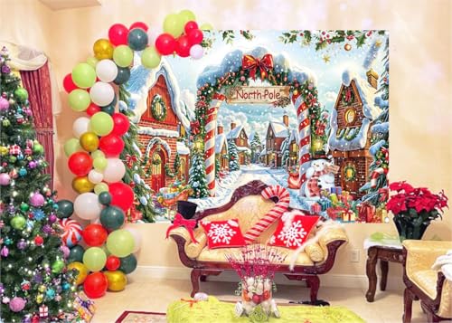 10x8ft North Pole Christmas Backdrop Banner – Vinyl Photo Backdrop (3.0m x 2.4m) BINQOO