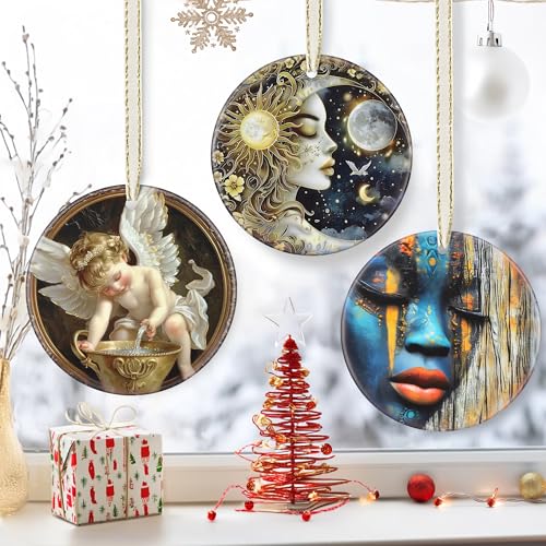 Sun and Moon Ceramic Christmas Ornament - 3.5 Inch Holiday Keepsake & Gift Idea