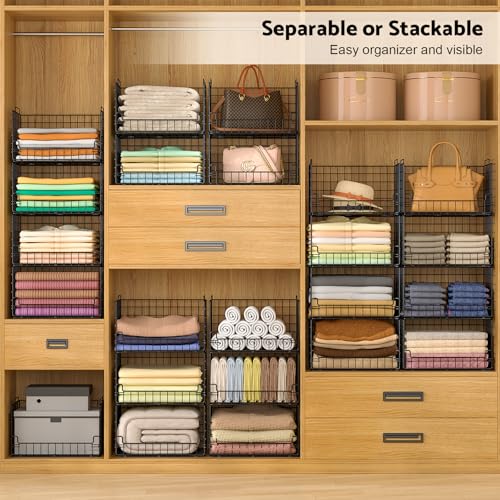 Black 4-Tier Stackable Closet Organizer Bins - Foldable Metal Storage Shelves